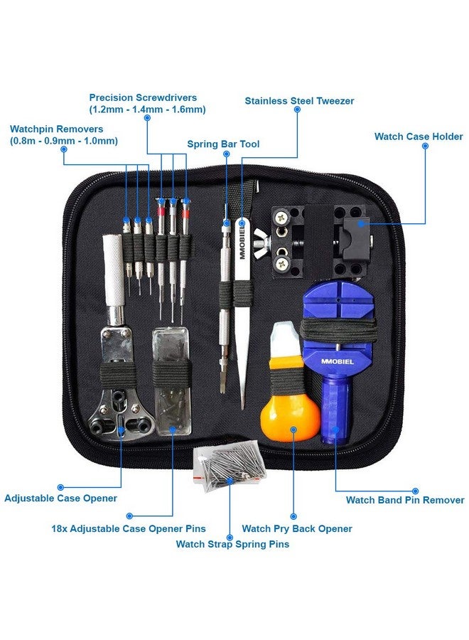 MMOBIEL 144 PCS Professional Watch Repair Tool Kit Incl Spring Pin Bars and Back Case Opener Screw Wrench in Nylon Bag - Image 3