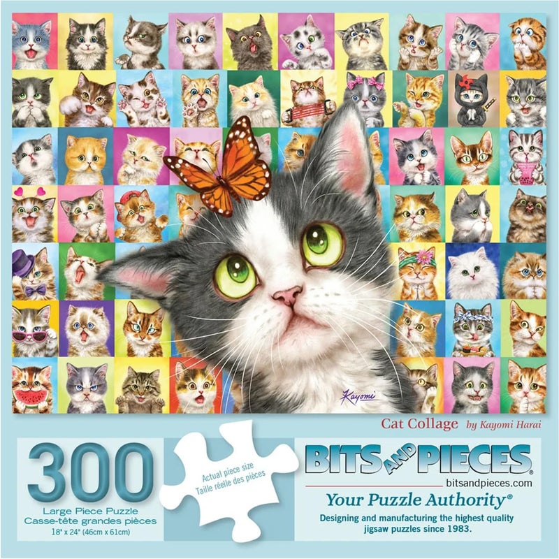 Bits and Pieces 300 Piece Puzzles for Adults 300 Large Pieces 18 x 24 Jigsaw Puzzles Cats Kitten No 2 Pieces Alike Cat Collage - Image 3