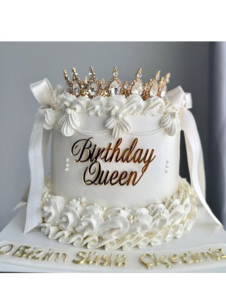 Happy Birthday Cake Topper Gold Acrylic Birthday Queen Cake Dessert Decorations Birthday Side Topper Holiday and Party Supplies for Birthday Party - Image 2