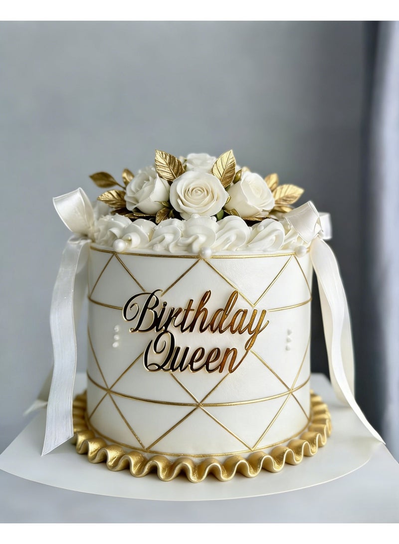 Happy Birthday Cake Topper Gold Acrylic Birthday Queen Cake Dessert Decorations Birthday Side Topper Holiday and Party Supplies for Birthday Party - Image 1