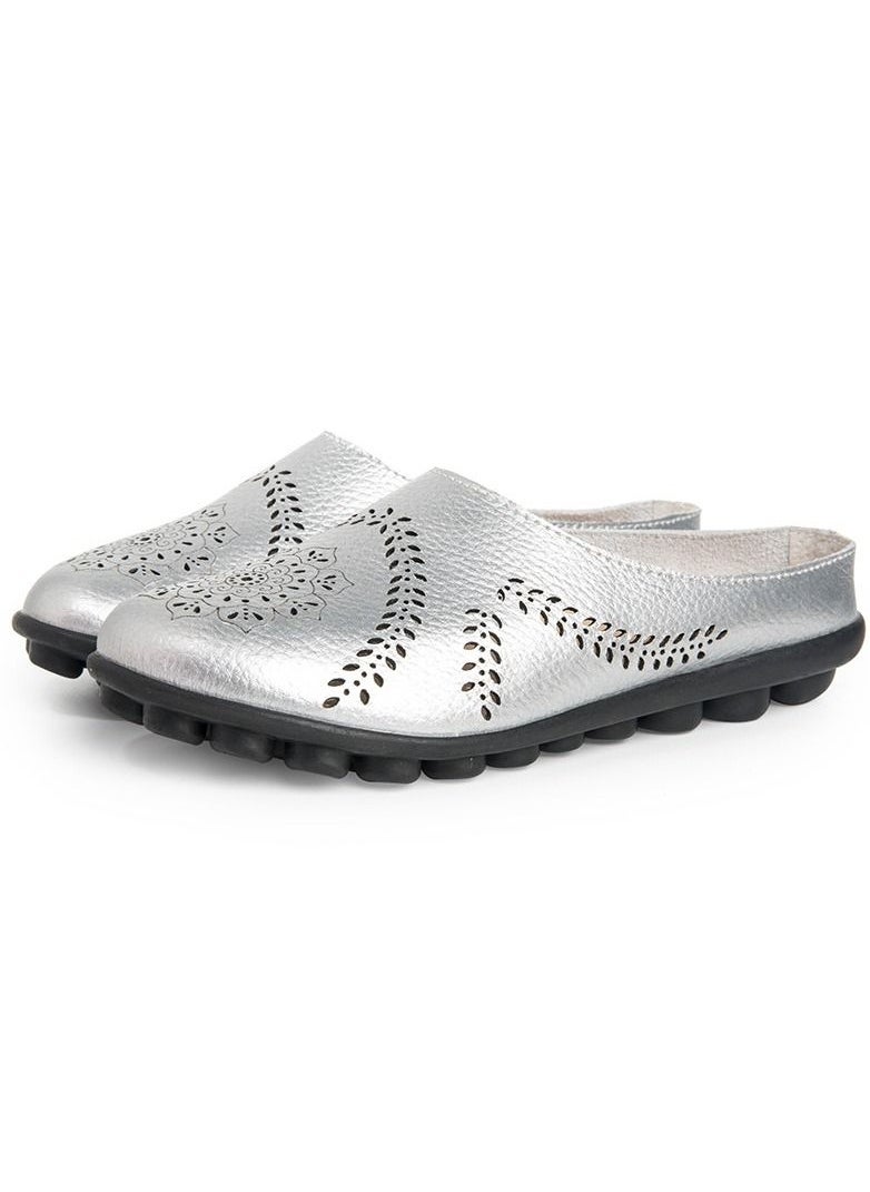 Loquat Women's New Spring/Summer Slippers Low Top Flat Shoes Silver 