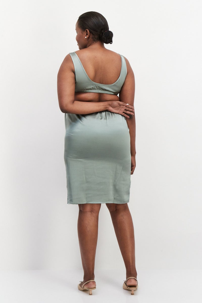 4th & Reckless Women Solid Midi Casual Dress, Sage Green - Image 4