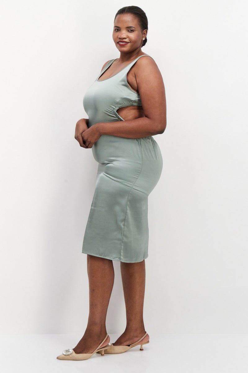 4th & Reckless Women Solid Midi Casual Dress, Sage Green - Image 2