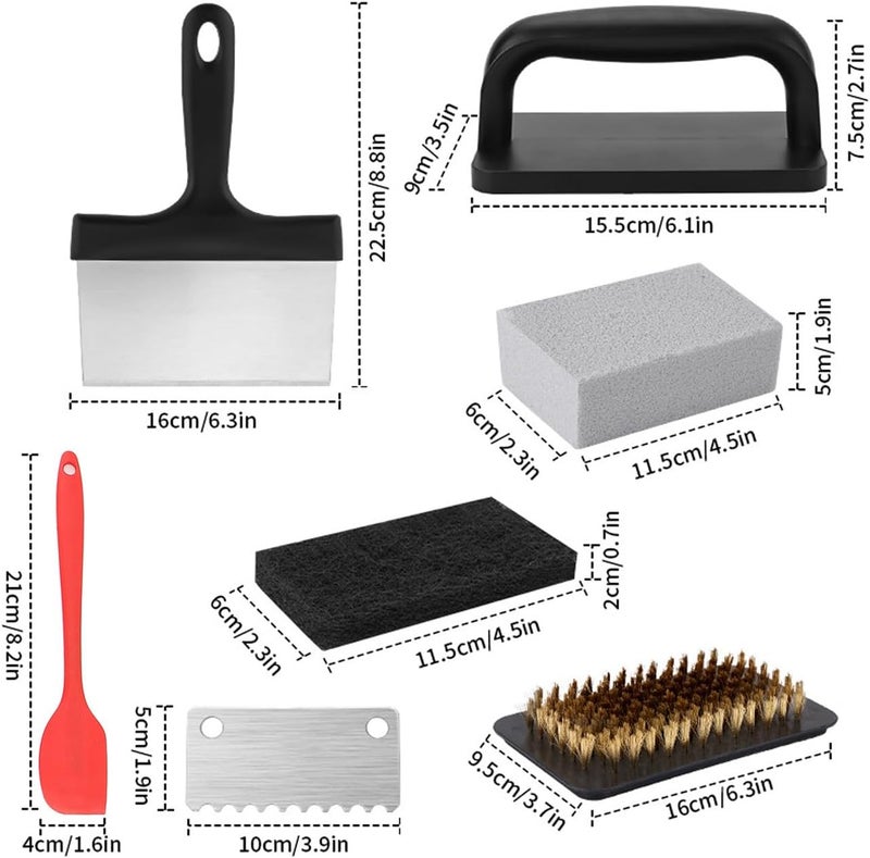 Griddle Washing Kit, Stainless Steel Scraper and Washing Brick Anti Hot Handle Sponge Cloth Multifunctional BBQ Cleaner for Griddle (14Pcs) - Image 2