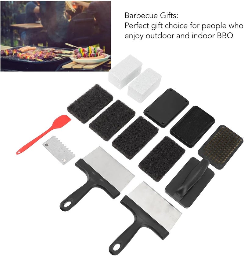Griddle Washing Kit, Stainless Steel Scraper and Washing Brick Anti Hot Handle Sponge Cloth Multifunctional BBQ Cleaner for Griddle (14Pcs) - Image 4