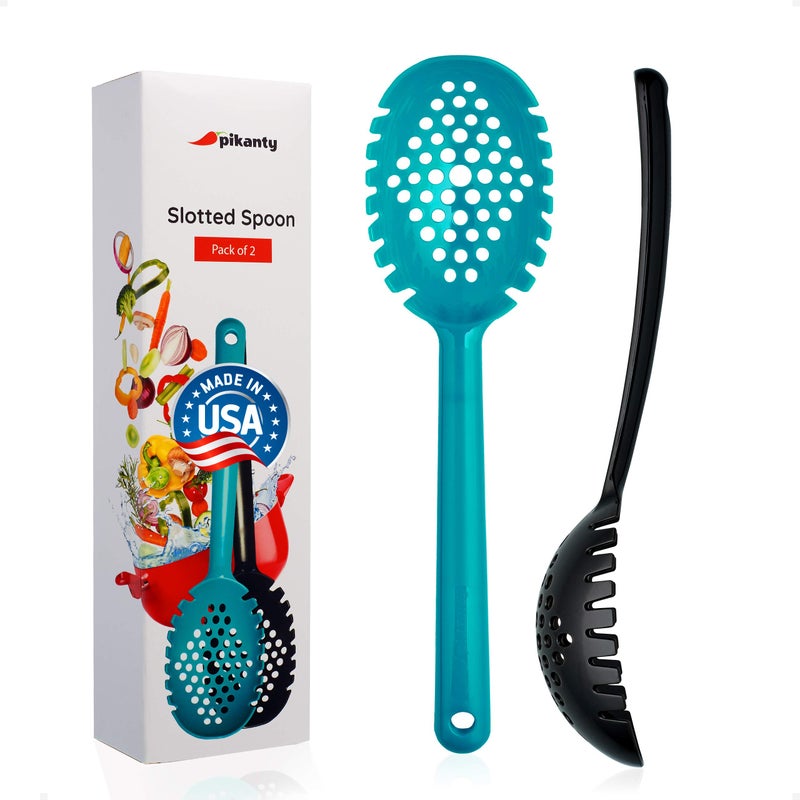 Pikanty  Slotted Serving Spoons  Set of 2 HeatResistant  Ideal for Draining and Serving Vegetables Pasta and More  Dishwasher Safe and Made in the USA