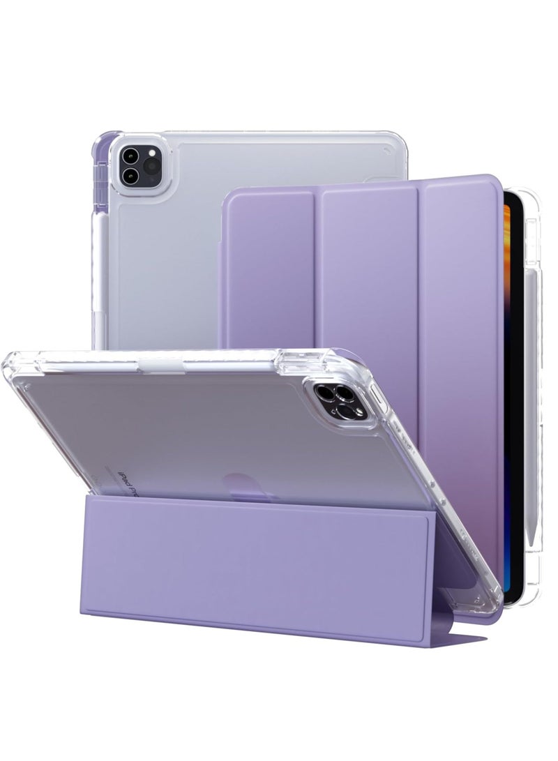 iPad Air 13 2024 Case, Smart Slim Folio Stand Auto Sleep/Wake Cover, with Pencil Slot, Transparent Clear Back Cover in Purple  - Image 1