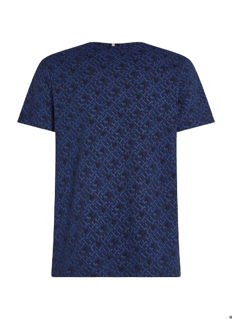TOMMY HILFIGER Men's Monogram All-Over Print Logo Crew Neck T-Shirt -  Cotton, Blue  - Image 4