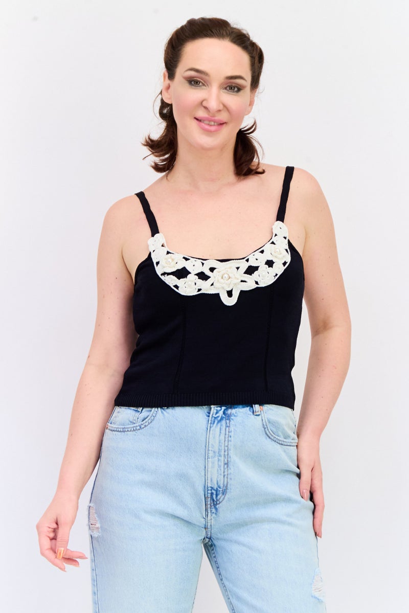 KOTON Rachel Araz X Women Scoop Neck Sleeveless Crop Top, Black - Image 1