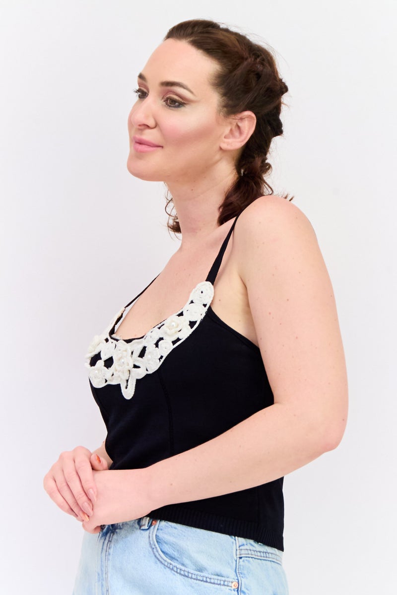 KOTON Rachel Araz X Women Scoop Neck Sleeveless Crop Top, Black - Image 3