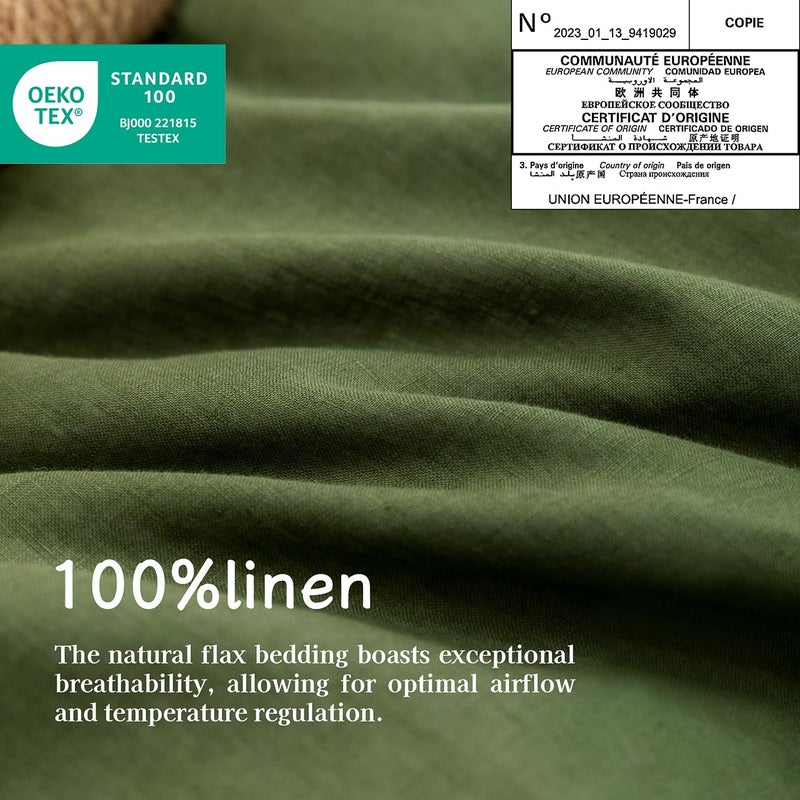 EVERLY Linen Queen Sheets Set, 100% Stonewashed French Linen Bed Sheets Deep Pocket Sheets, 4 Pieces (1 Flat Sheet, 1 Fitted Sheet, 2 Pillowcases) Natural Flax Bedding Set-Mossy Green - Image 3