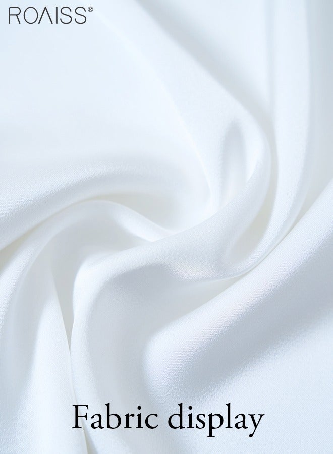 roaiss سترة صيفية عصرية من الساتان للنساء متعددة الاستخدامات بدون أكمام وسلسلة معدنية وحزام كتف للتنقل اليومي - Image 5