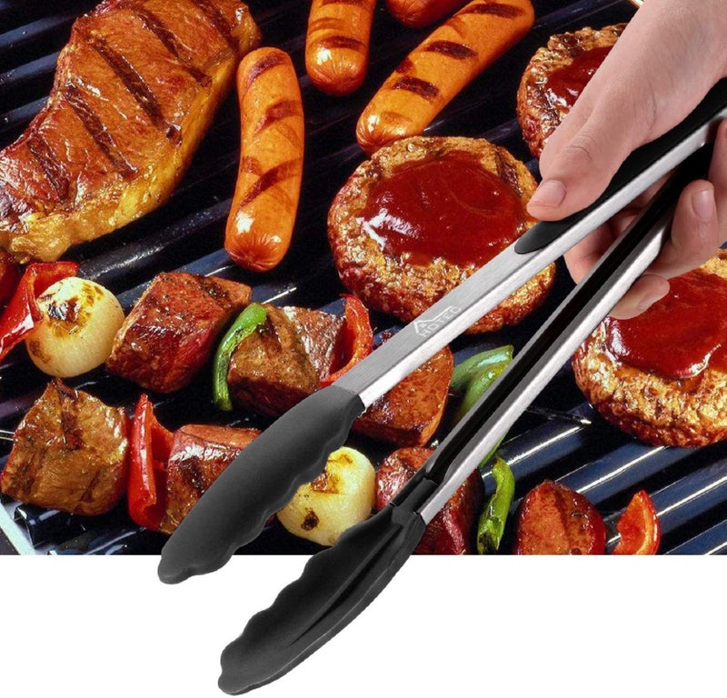 HOTEC Premium Stainless Steel Locking Kitchen Tongs with Silicon Tips, Set of 2-9" and 12" - Image 5