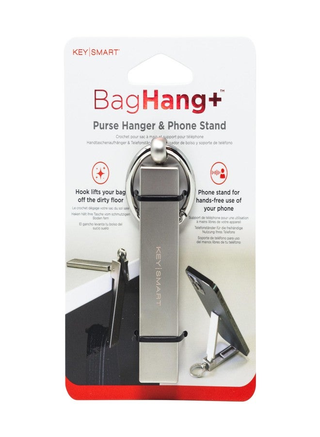 KEY SMART BagHang Plus - 2-in-1 Purse Hook for Table & Phone Stand - Bag Holder and Hanger for Table Tops - Keychain Purse Hanger for Desk - Easy to Clip and Strong Grip Carabiner - Stainless Steel