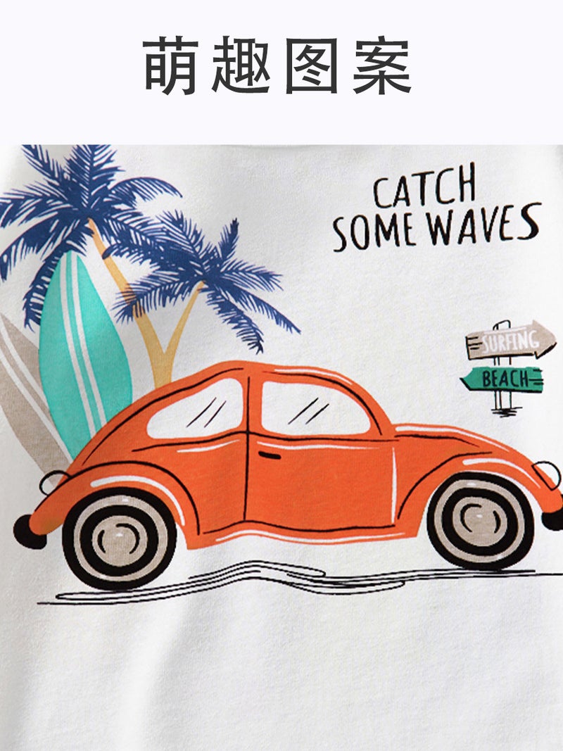 Children'S Clothing 2025 Summer Clothing Boys White Short-Sleeved Boys Trendyy Kidsren'S T-Shirt Cartoon Car Pattern Summer Half-Sleeved - Image 5