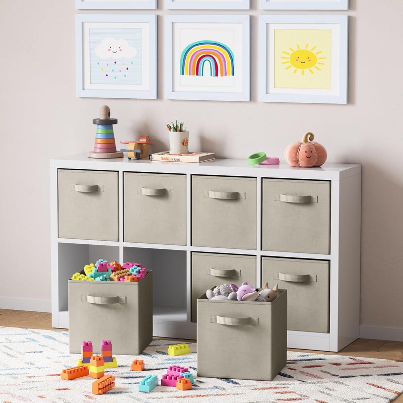 Royexe Set of 8 Foldable Fabric Storage Cube Bins | Collapsible Cloth Organizer Baskets Containers | Folding Nursery Closet Drawer | Features Dual Handles | More Beautiful Colors Available (Off White) - Image 5