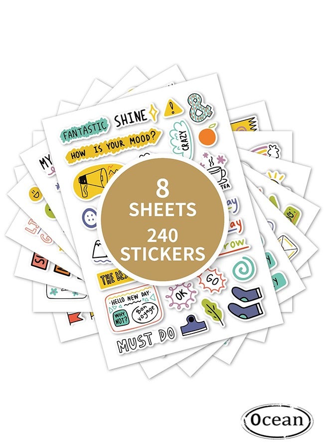 جي أس 8 ورقة ملصقات ملونة 240+ ملصقات أوراق مزخرفة ملصقات ملصق اليوميات -ألبوم اليوميات النقطية -جريدة غير مهمة -المخططين -التقويمات والملاحظات الفنية بطاقة التهنئة - Image 1