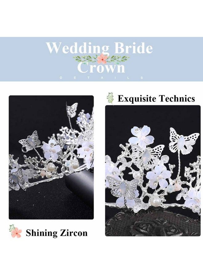 كيلشي تاج كيلشي الفضي المرصع بأحجار الراين على شكل فراشة، تاج زفاف، غطاء رأس لحفلات التخرج، للنساء والفتيات (فضي) - Image 4
