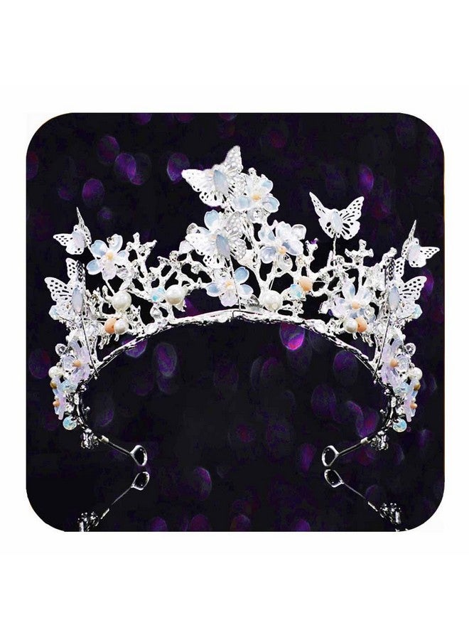 كيلشي تاج كيلشي الفضي المرصع بأحجار الراين على شكل فراشة، تاج زفاف، غطاء رأس لحفلات التخرج، للنساء والفتيات (فضي) - Image 1