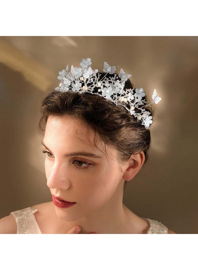 كيلشي تاج كيلشي الفضي المرصع بأحجار الراين على شكل فراشة، تاج زفاف، غطاء رأس لحفلات التخرج، للنساء والفتيات (فضي) - Image 3