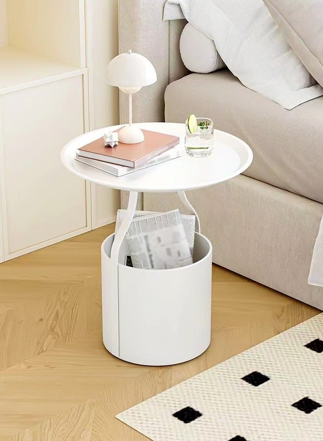 رافين طاولة جانبية مستديرة بحواف مرفوعة، طاولة قهوة متعددة الاستخدامات مع صندوق تخزين لغرفة المعيشة أو غرفة النوم أو المكتب المنزلي 45x52 سم - Image 1