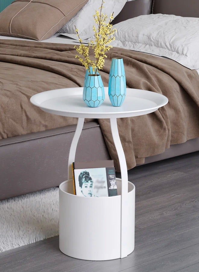 رافين طاولة جانبية مستديرة بحواف مرفوعة، طاولة قهوة متعددة الاستخدامات مع صندوق تخزين لغرفة المعيشة أو غرفة النوم أو المكتب المنزلي 45x52 سم - Image 2