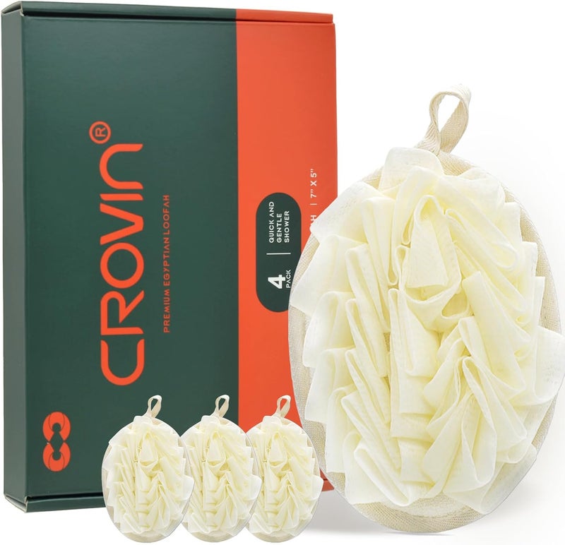 Bath Shower Pouf Sponge 4 Packs Exfoliating Mesh Pouf SpongeLarge 5x7 Premium Loofah Shower Scrubber for Men and WomenElastic Hand Strap Body Brush to Soothe Cleanse Your Skin