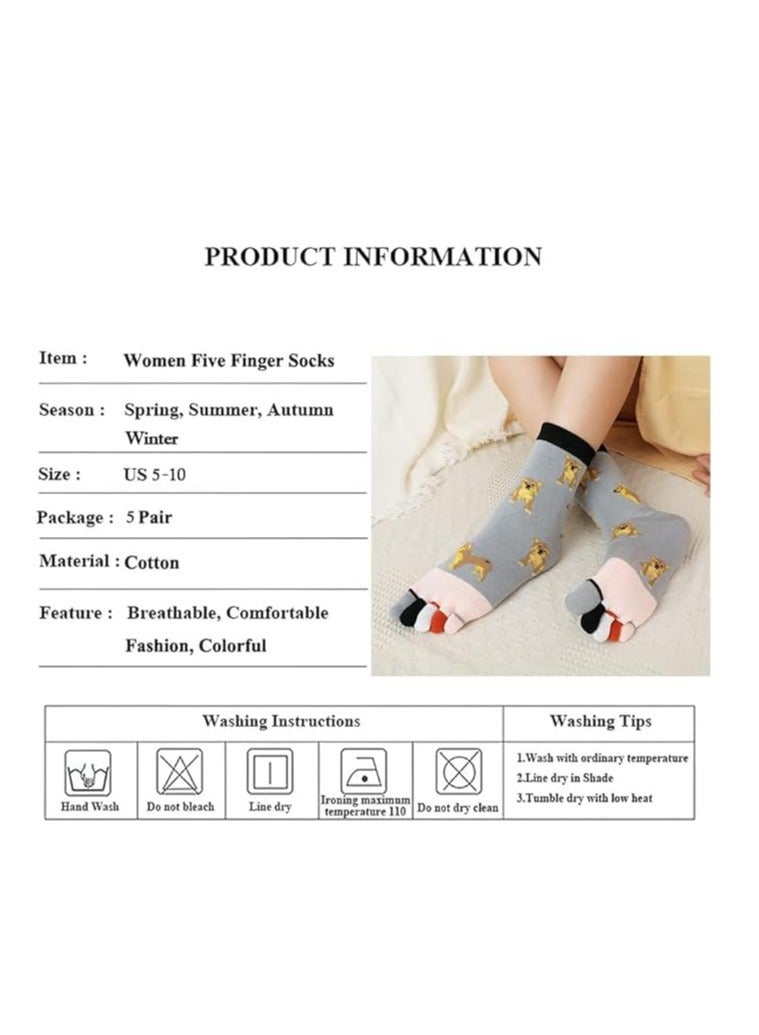 Toe Socks Ankle Cotton Five Fingers Socks Low Cut Athletic Running Socks - 5 Pairs Size 5-10