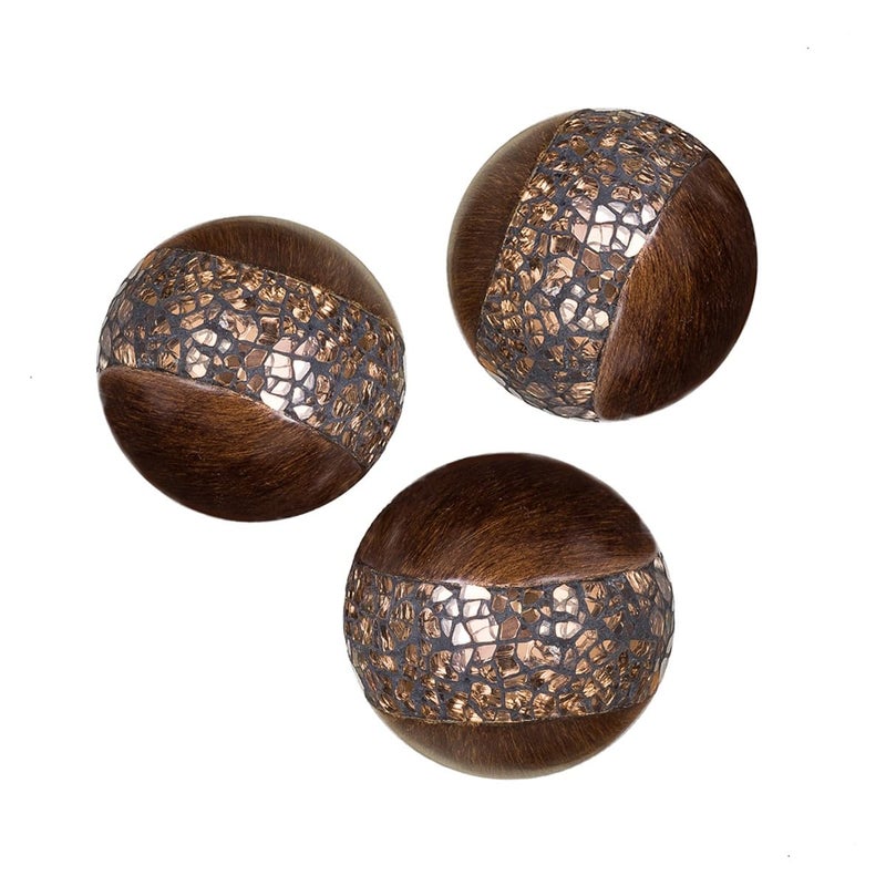 Creative Scents Schonwerk Brown Walnut Decorative Orbs for Bowls and Vase Fillers Set of 3 Resin Sphere Balls for Living Dining Room Coffee Table Centerpiece Home Decor  Great Gift Idea
