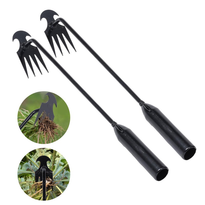 Young4us Garden Weed Pulling Tool Uprooting Weeding Tool, 4 Teeth Weed Puller Tool Manganese Steel Garden Weeder Tool for Vegetable Gardening Planting (Black, 2 Pack, 16 inches) - Image 1