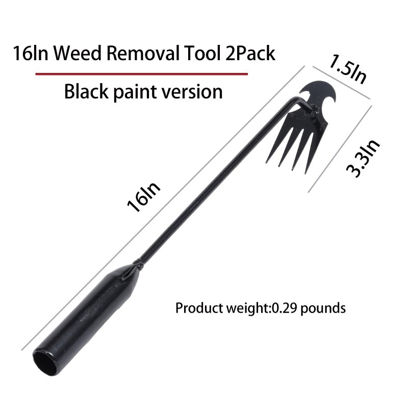Young4us Garden Weed Pulling Tool Uprooting Weeding Tool, 4 Teeth Weed Puller Tool Manganese Steel Garden Weeder Tool for Vegetable Gardening Planting (Black, 2 Pack, 16 inches) - Image 2