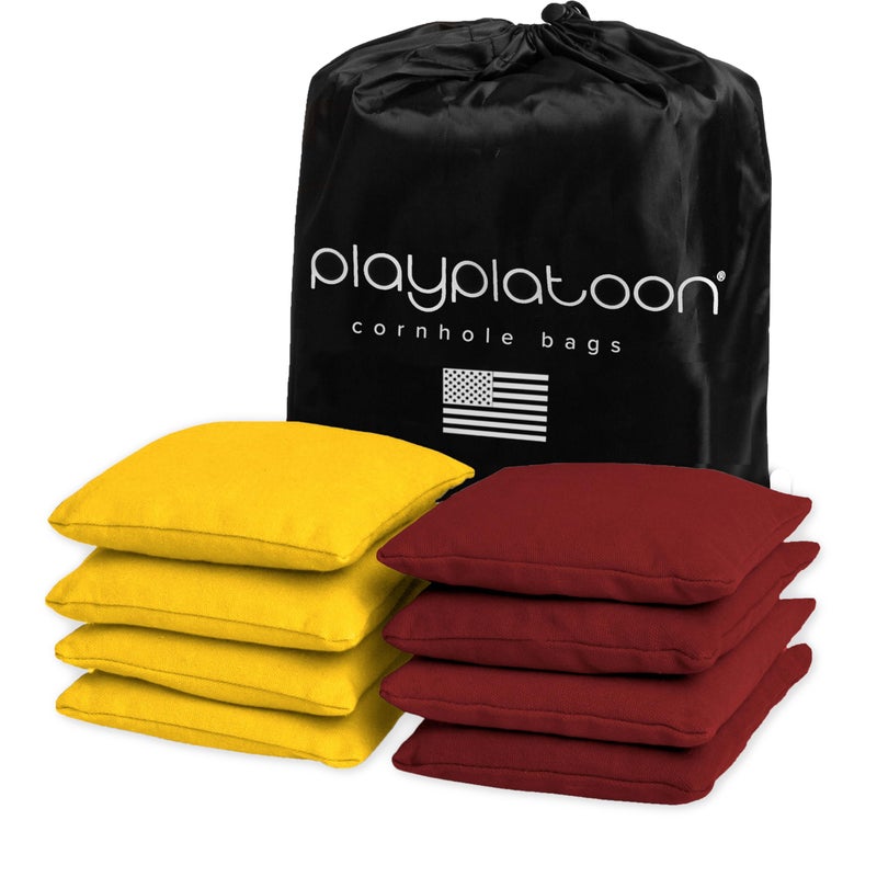 Play Platoon Weather Resistant Cornhole Bags Set of 8 Regulation Corn Hole Bean Bags Burgundy Yellow Durable Duck Cloth Corn Hole Bag for Tossing Game Includes Tote Bag