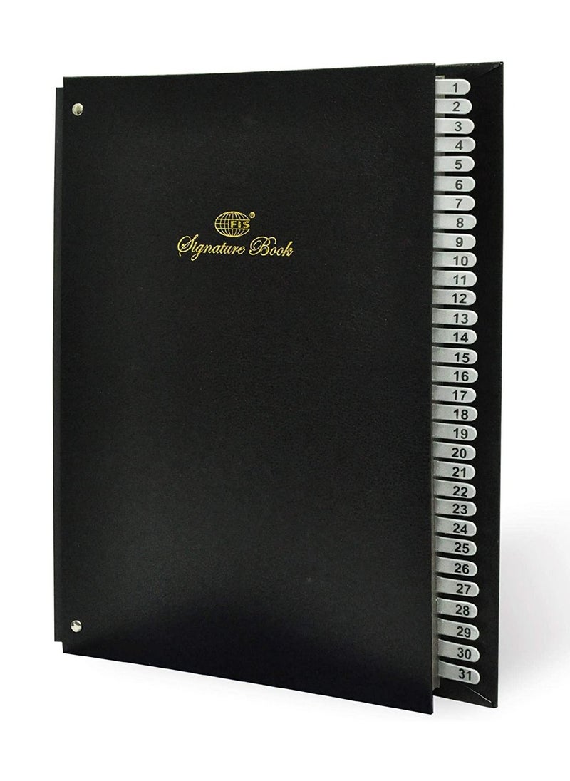 FIS FIS Signature Book, Vinyl Material Cover, 31 Sheets (1-31), Black Color, 240 x 340 mm - FSCL1-31  - Image 1