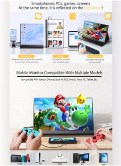 HILUKE 2.5K 60Hz 14'' Portable Gaming Monitor, FreeSync Compatible, 10Bit, HDR, Dual Speakers, HDMI USB-C, PC/PS5/Switch/XBOX, Built-in Kickstand with Cover, for Home/Office/Esports  - Image 4