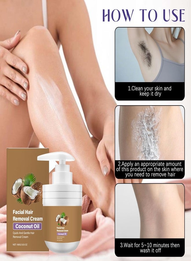 warmow Coconut Oil Facial Hair Removal Cream, Facial Hair Removal Cream for Women, Facial Depilatory Cream, Coconut Oil Based Gentle Body Hair Remover Cream for Smooth Skin, All Skin Types, 3.53 oz, 1 Pack - Image 5