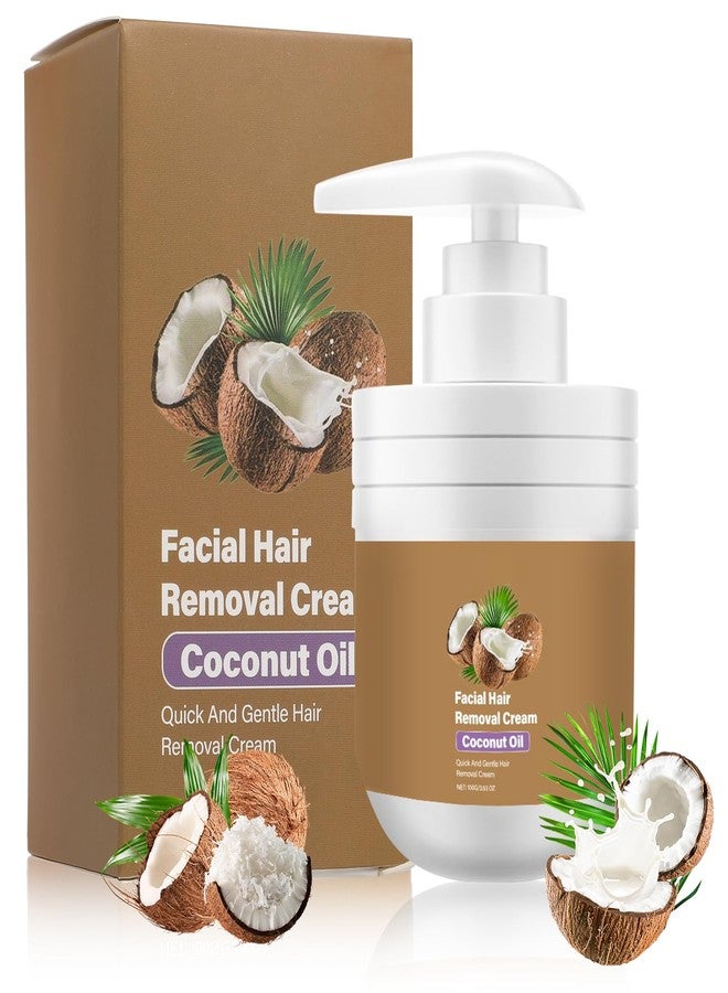 warmow Coconut Oil Facial Hair Removal Cream, Facial Hair Removal Cream for Women, Facial Depilatory Cream, Coconut Oil Based Gentle Body Hair Remover Cream for Smooth Skin, All Skin Types, 3.53 oz, 1 Pack - Image 1