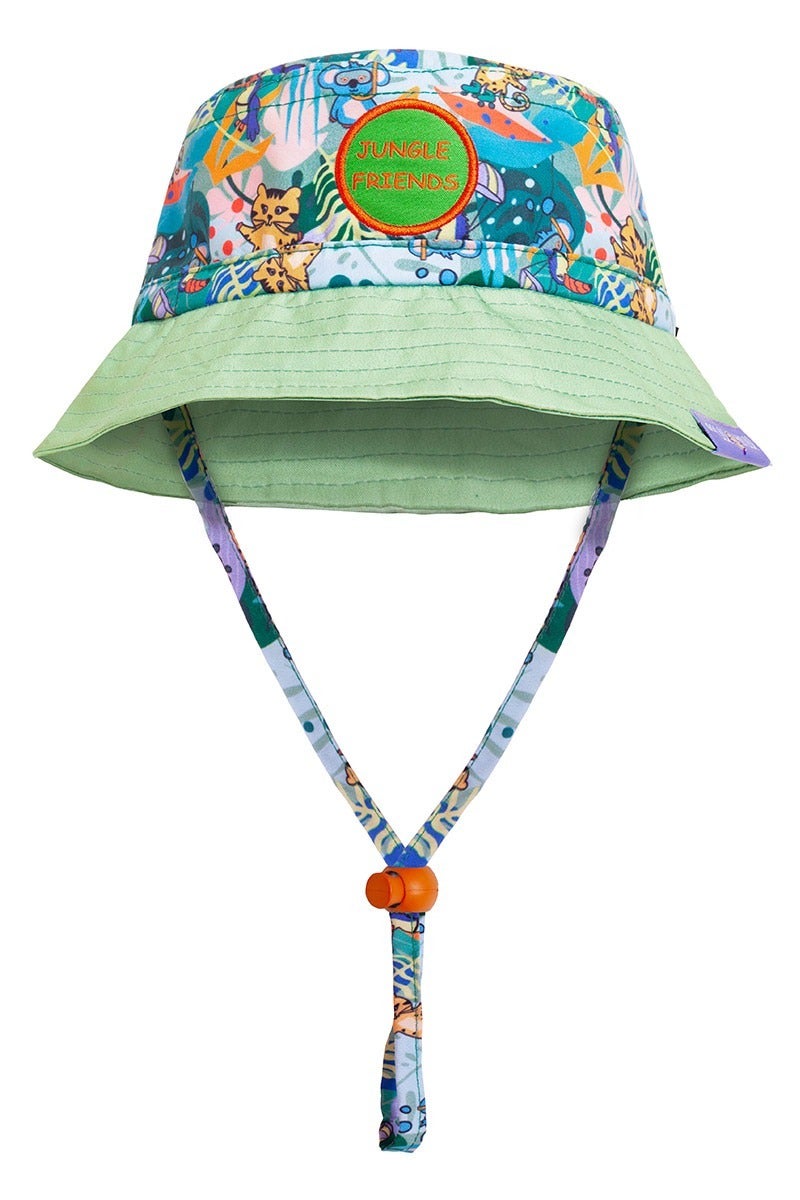 Milk & Moo Infant Sun Hat, Baby Sun Hat 0-18 Months, Adjustable Chin Strap, Elastic Fit, Lightweight Fabric, Jungle Friends Themed Toddler Hat – Made in Turkey - Image 1