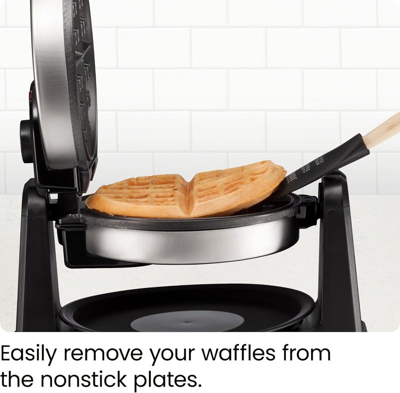 Chefman Rotating Belgian Waffle Maker, 180° Flip Iron w/ Non-Stick Plates, Adjustable Timer, Locking Lid, & Drip Plate, Space Saving Storage, Mess-Free Breakfast, Stainless Steel/Black - Image 4