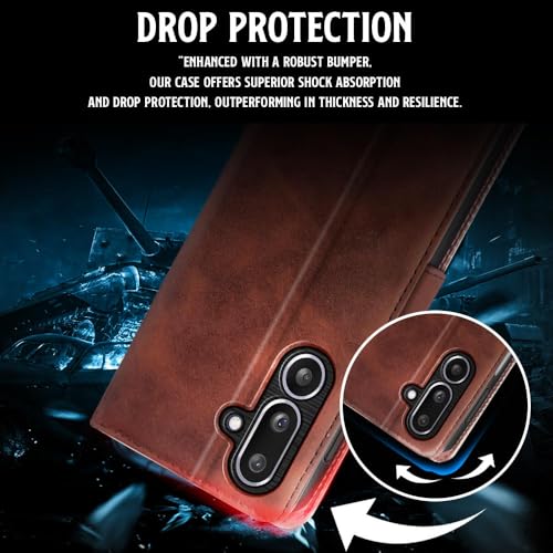 WOW IMAGINE Shock Proof Flip Cover Back Case for Samsung Galaxy M36 5G | Samsung Galaxy F36 5G (Magnetic Button Flip Case | Wallet Pockets & Stand | Leather Finish | Coffee) - Image 4