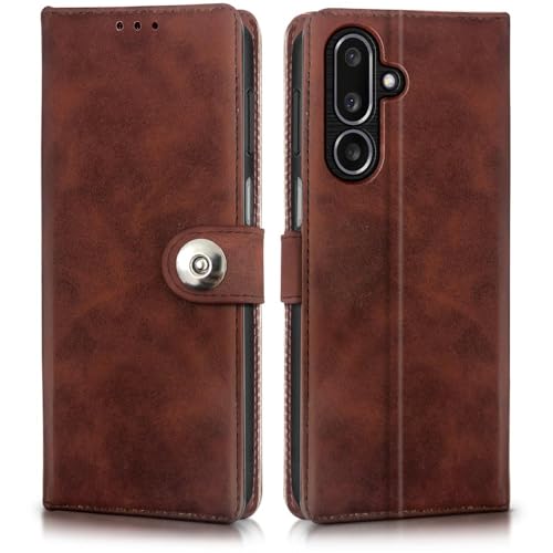 WOW IMAGINE Shock Proof Flip Cover Back Case for Samsung Galaxy M36 5G | Samsung Galaxy F36 5G (Magnetic Button Flip Case | Wallet Pockets & Stand | Leather Finish | Coffee) - Image 1