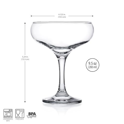 Glaver's Coupe Glasses, 9.5 oz Vintage Martini Glass Set 6 Pcs, Unique Margarita Glass, Classic Cocktail Glassware, Bar Drinking Glasses Set for Cocktail, Wine, Champagne, Espresso & Gift - Image 3