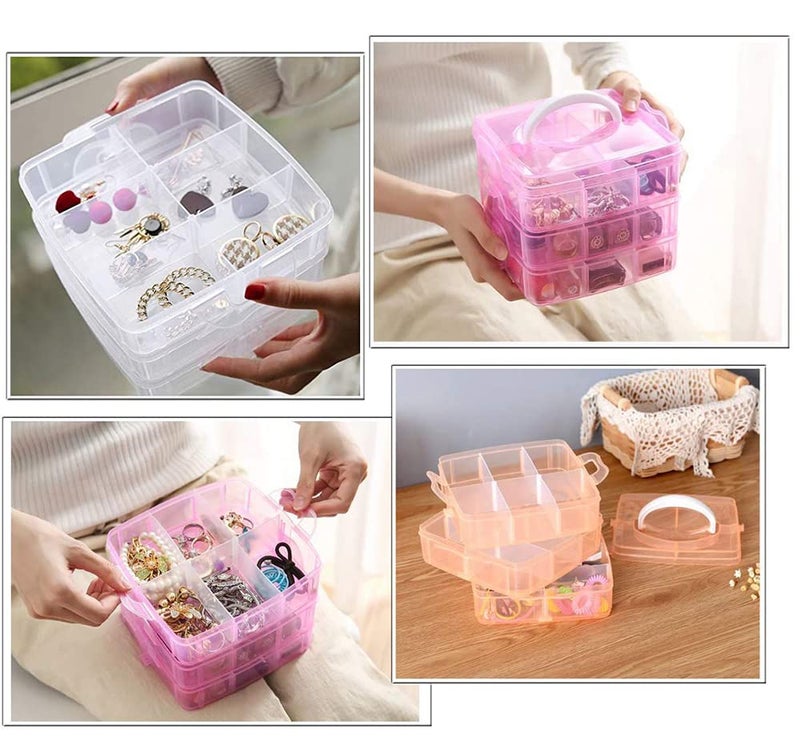 Brezzycloud Plastic Transparent 3 Layer with 18 Grid Earring Storage Box, Portable Jewelry Craft Accessories Storage Box Basket Container with Collapsible and Removable Dividers (18 Grid, Multi Color) - Image 4