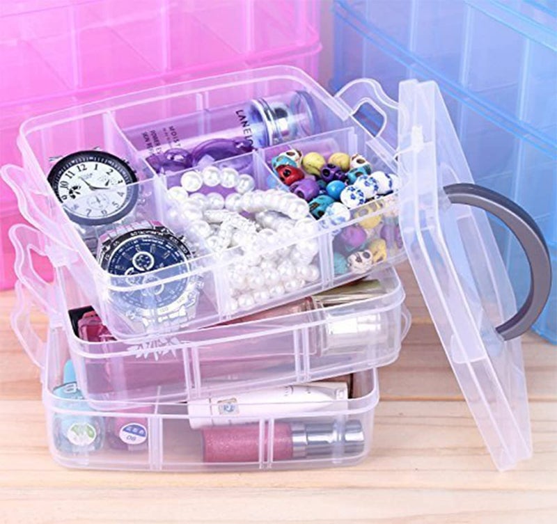 Brezzycloud Plastic Transparent 3 Layer with 18 Grid Earring Storage Box, Portable Jewelry Craft Accessories Storage Box Basket Container with Collapsible and Removable Dividers (18 Grid, Multi Color) - Image 3