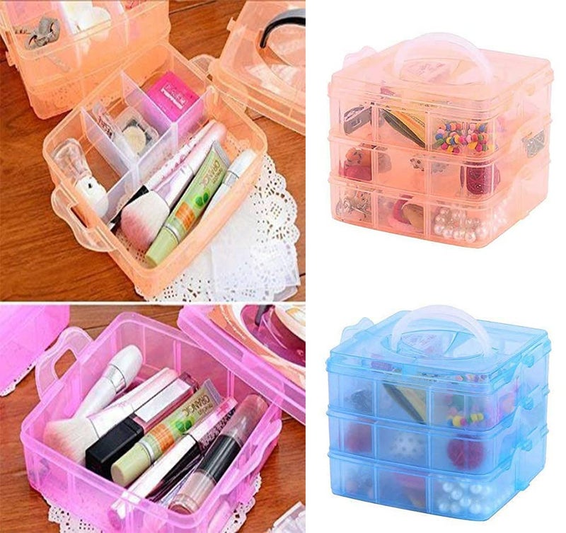 Brezzycloud Plastic Transparent 3 Layer with 18 Grid Earring Storage Box, Portable Jewelry Craft Accessories Storage Box Basket Container with Collapsible and Removable Dividers (18 Grid, Multi Color) - Image 2