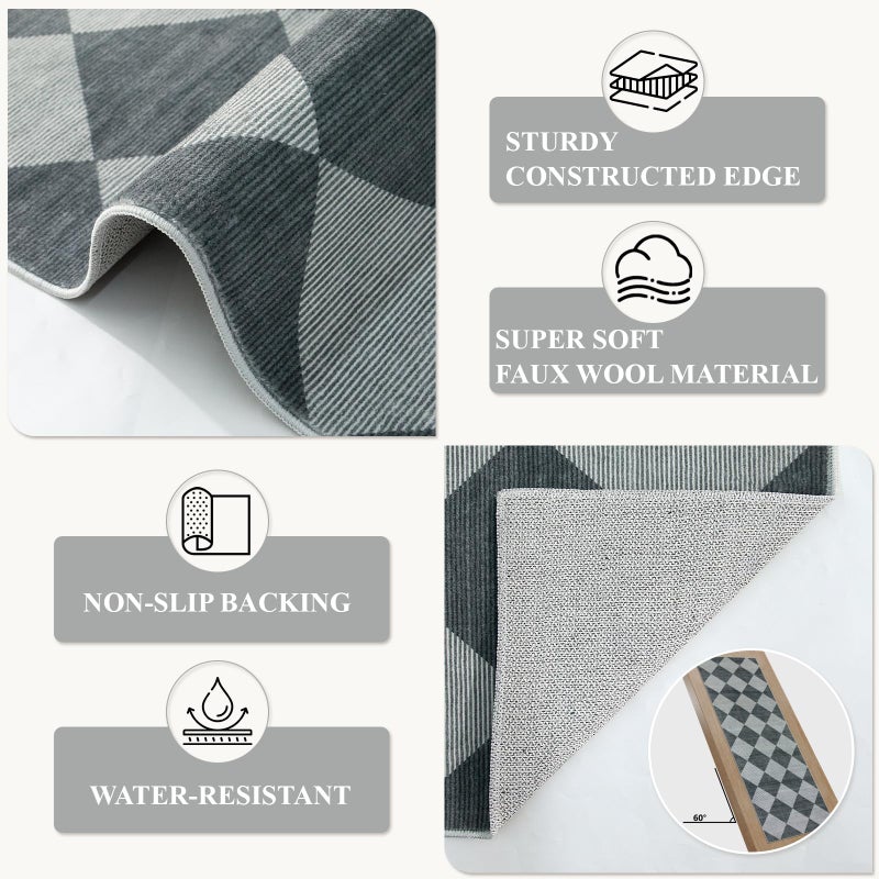 Beeiva Checkered Print Hallway Rug 2x6, Ultra Thin Kitchen Rug Runner Non Slip Washable Carpet Runners for Hallway 6ft, Modern Diamond Stain Resistant Floor Carpet for Bathroom Bedroom Entryway - Image 4