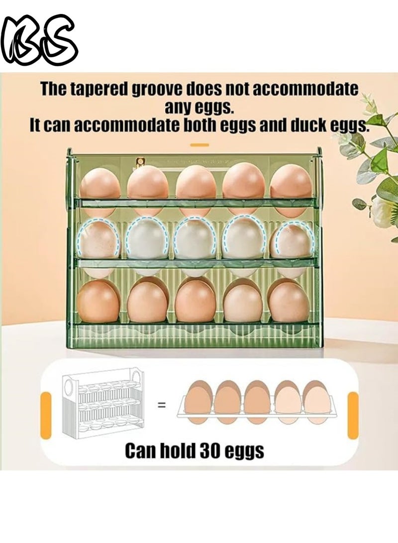 بي إس رف بيض ثلاثي الطبقات قابل للطي للثلاجات | رف بيض أوتوماتيكي جديد تمامًا مزود بنابض | صندوق تخزين بيض موفر للمساحة وذو سعة كبيرة يمكنه حمل 30 بيضة، ومناسب للأبواب الجانبية للثلاجة. - Image 5