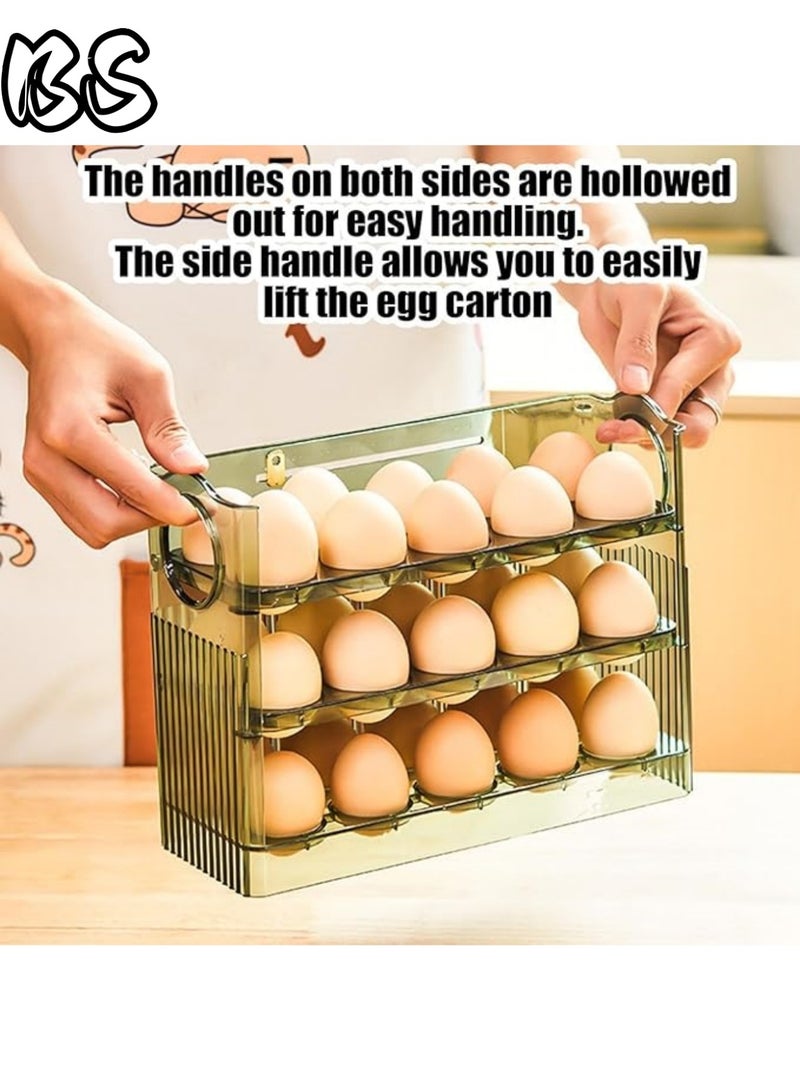بي إس رف بيض ثلاثي الطبقات قابل للطي للثلاجات | رف بيض أوتوماتيكي جديد تمامًا مزود بنابض | صندوق تخزين بيض موفر للمساحة وذو سعة كبيرة يمكنه حمل 30 بيضة، ومناسب للأبواب الجانبية للثلاجة. - Image 2