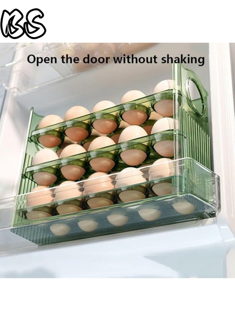 بي إس رف بيض ثلاثي الطبقات قابل للطي للثلاجات | رف بيض أوتوماتيكي جديد تمامًا مزود بنابض | صندوق تخزين بيض موفر للمساحة وذو سعة كبيرة يمكنه حمل 30 بيضة، ومناسب للأبواب الجانبية للثلاجة. - Image 1