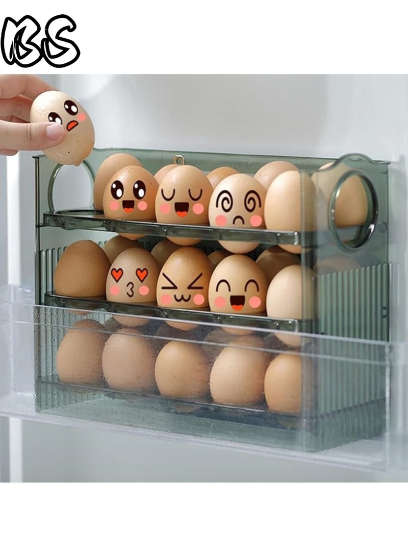 بي إس رف بيض ثلاثي الطبقات قابل للطي للثلاجات | رف بيض أوتوماتيكي جديد تمامًا مزود بنابض | صندوق تخزين بيض موفر للمساحة وذو سعة كبيرة يمكنه حمل 30 بيضة، ومناسب للأبواب الجانبية للثلاجة. - Image 4