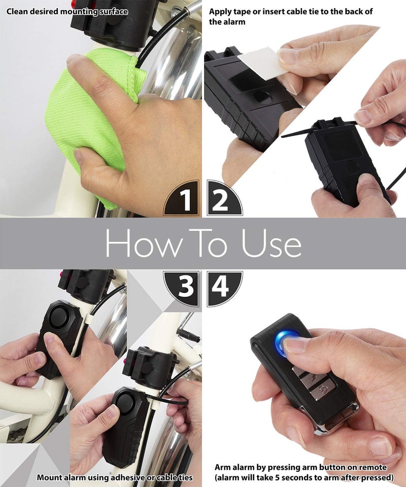 Fosmon 113db Bike Alarm with Remote, Motion Sensor Bicycle SOS Alarm, IP65 Waterproof Anti Theft Alarm System, Wireless Siren for E-Bike, Motorcycle, Scooter, Cart, Trailer - Image 3